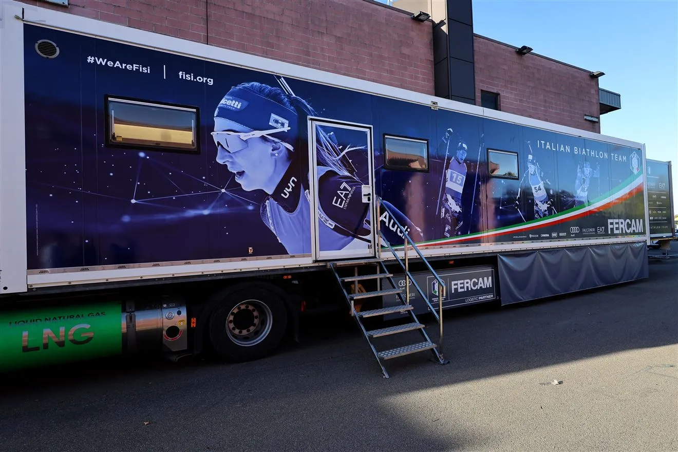 Il biathlon azzurro parte sul truck Fercam