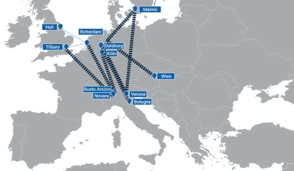 Mappa dei corridoi intermodali FERCAM tra Italia ed Europa