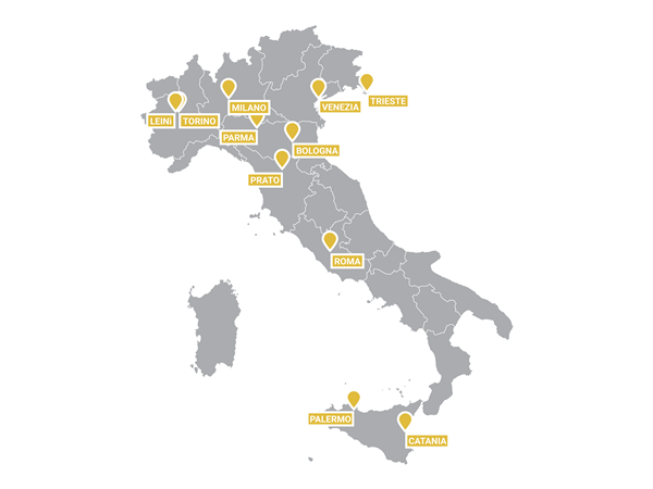 Mappa delle città italiane presidiate da FERCAM per i traslochi